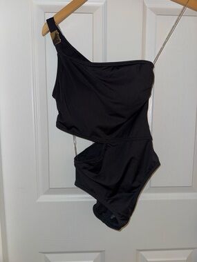 Michael Kors Black One-Shoulder Cutout Swimsuit